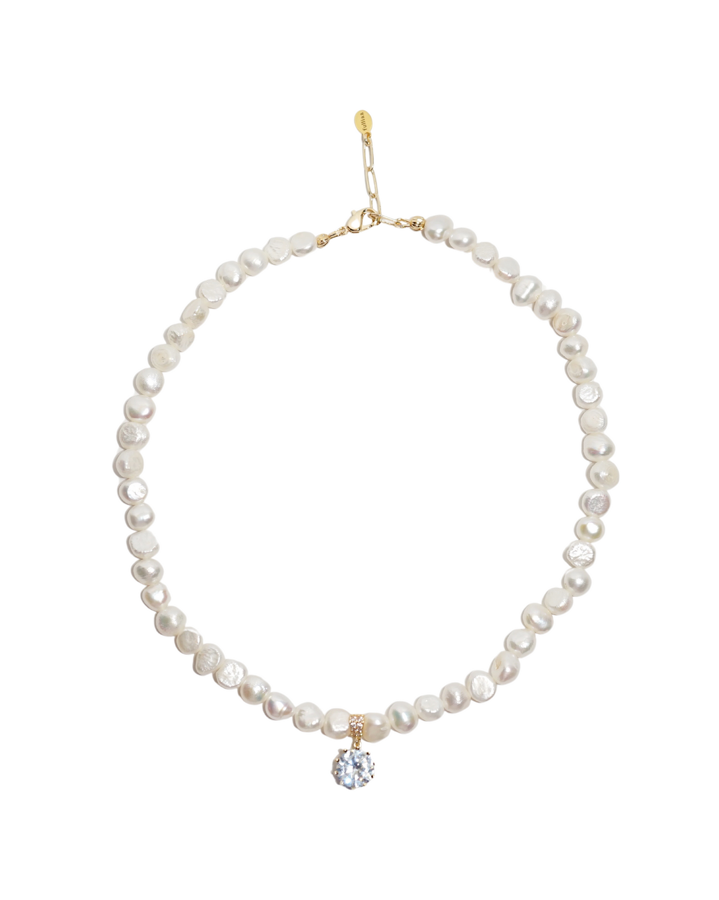 Clara Nugget Pearl Necklace with Round Zirconia Pendant