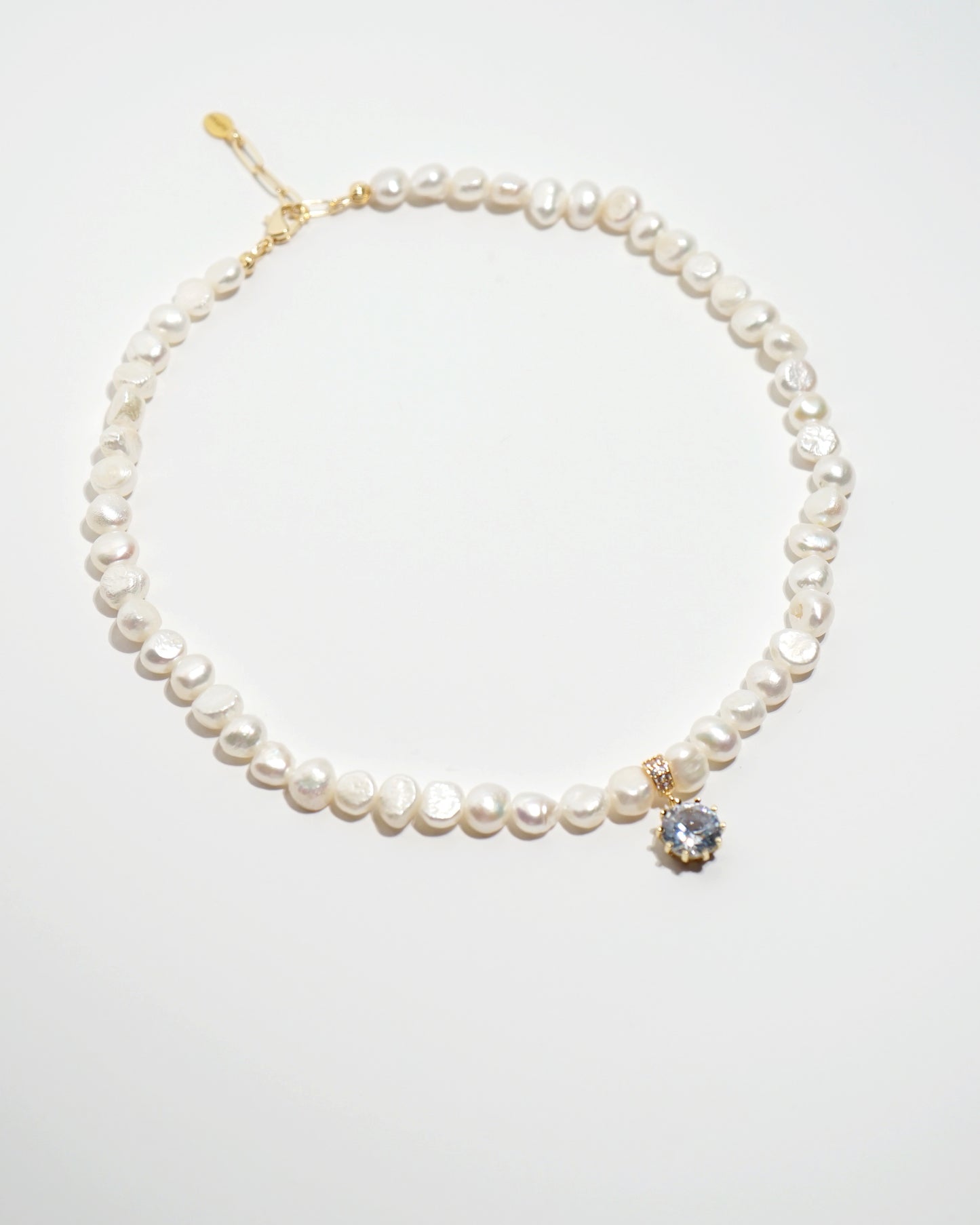 Clara Nugget Pearl Necklace with Round Zirconia Pendant