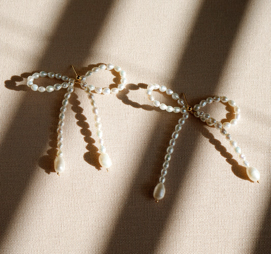 Noelle Pearl Bow Drop Earrings